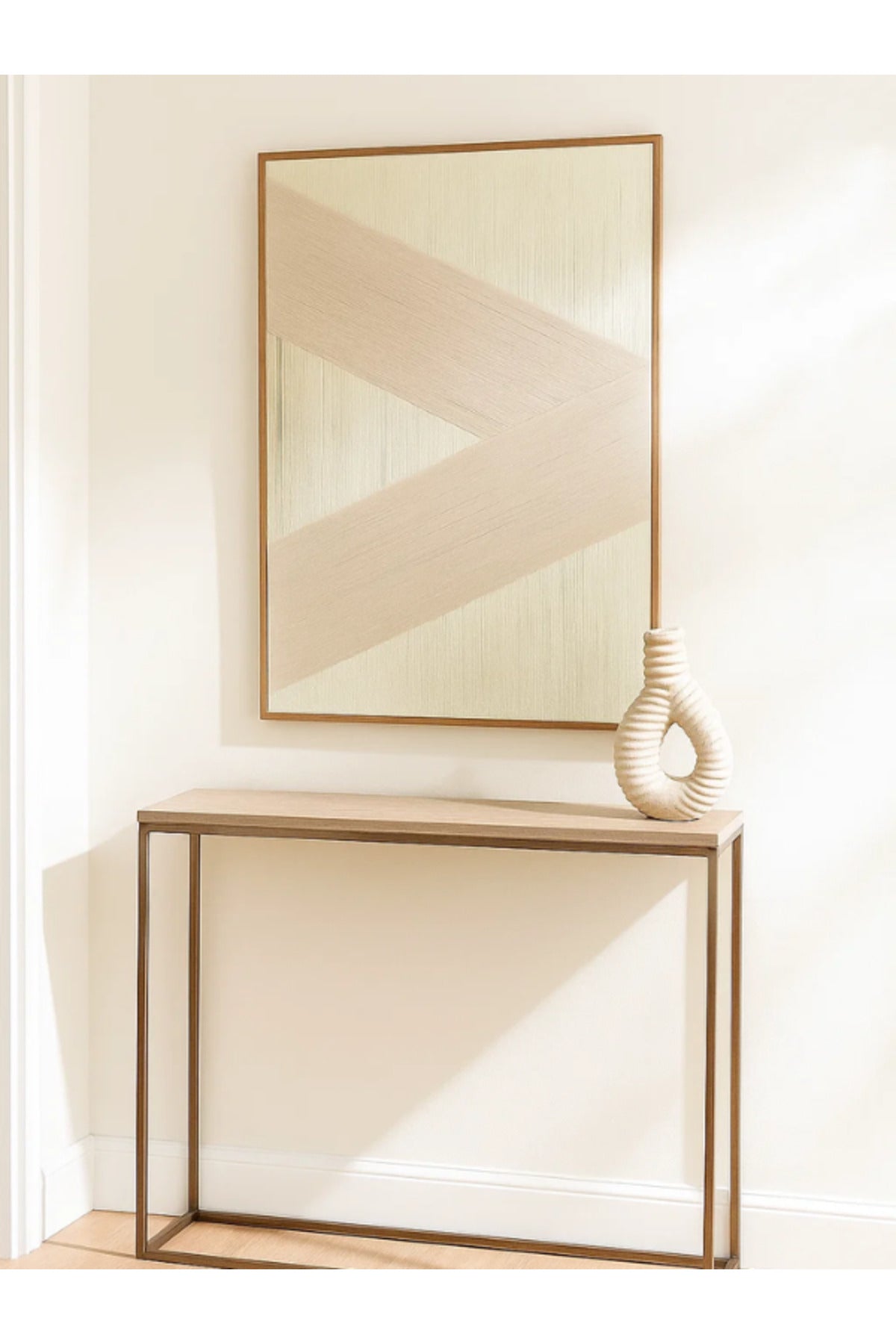 Modern Abstract Wall Art Ð 120_80 cm Beige and Cream Geometric Framed Canvas DŽcor