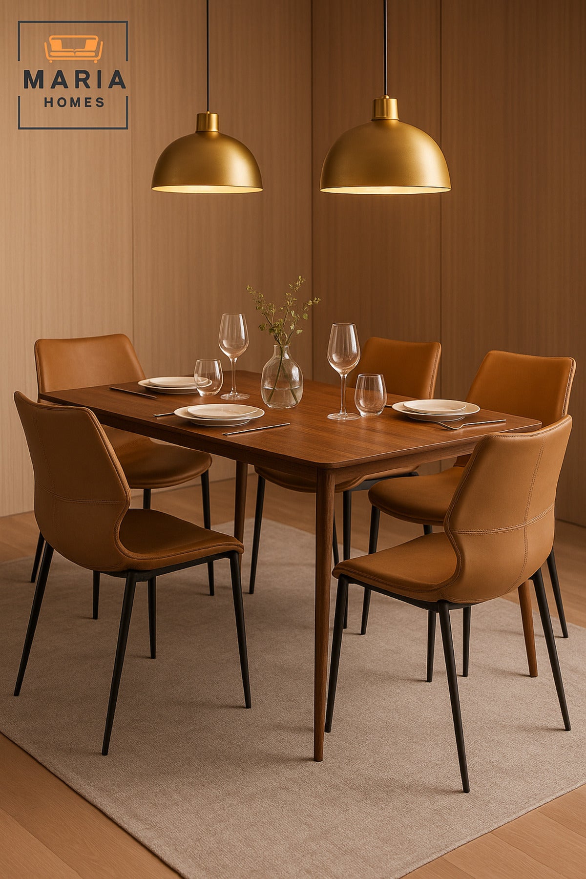 Modern Light Coffee Dining Chair with Cushioned Seat and Black Metal Legs