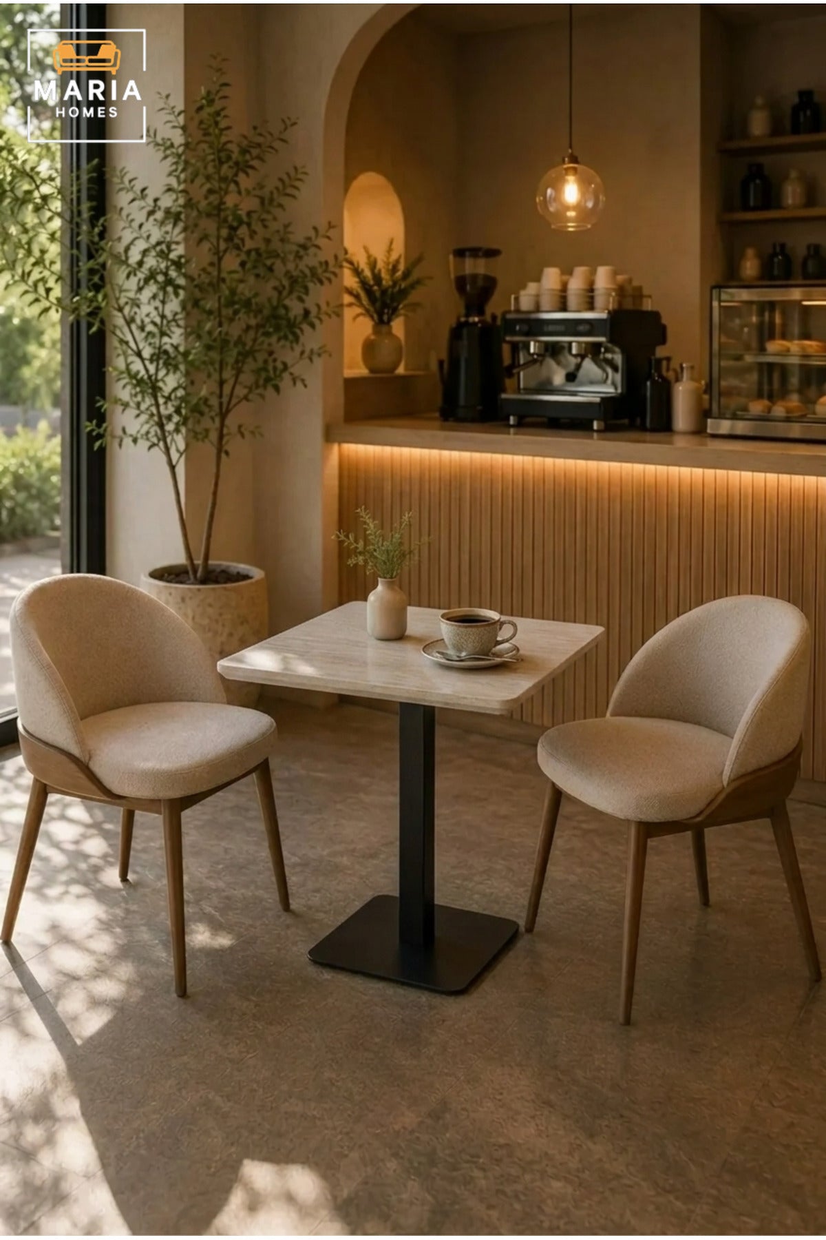 Modern Square Café Table with Marble-Effect Top and Black Pedestal Base for Coffee Shop, Restaurant, Bistro, Hotel and Indoor Dining Area