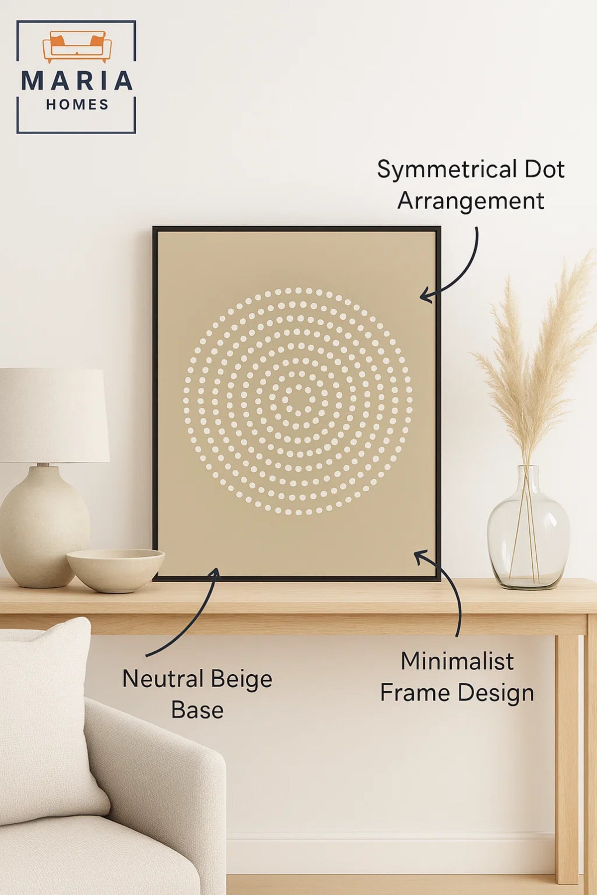 2Beige Wall Art with Textured White Circular Dot Mandala Design-size80*120 CM