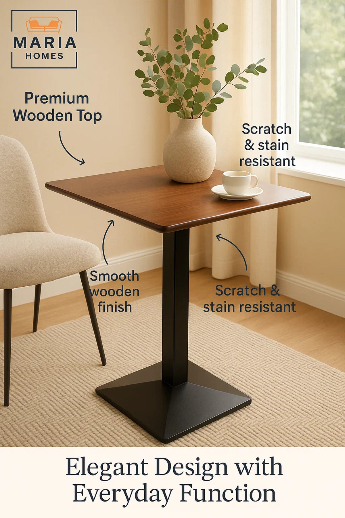Compact Wooden Top Cafe Table Ð Black Base