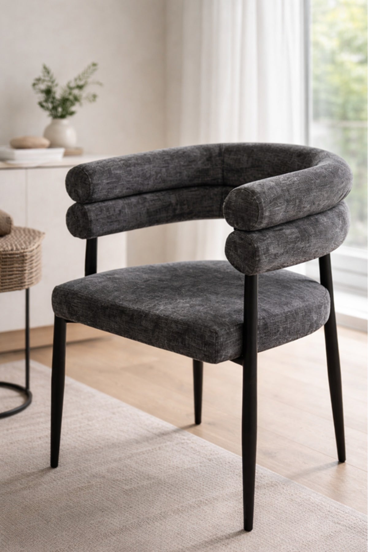 Dark Grey Fabric Arm Dining Chair 76x52x49cm Modern dark grey fabric Kitchen