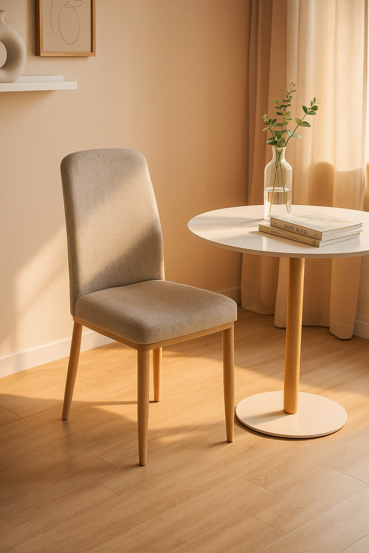 Grey Fabric Dining Chair Ð Modern Upholstered Chair with Wooden Legs for Dining Room & Office