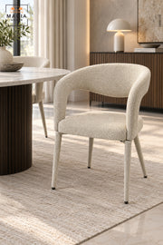 Modern Beige Upholstered Dining Chair with Curved Open Backrest, Padded Seat and Contemporary Design for Dining Room, Kitchen, Café & Restaurant