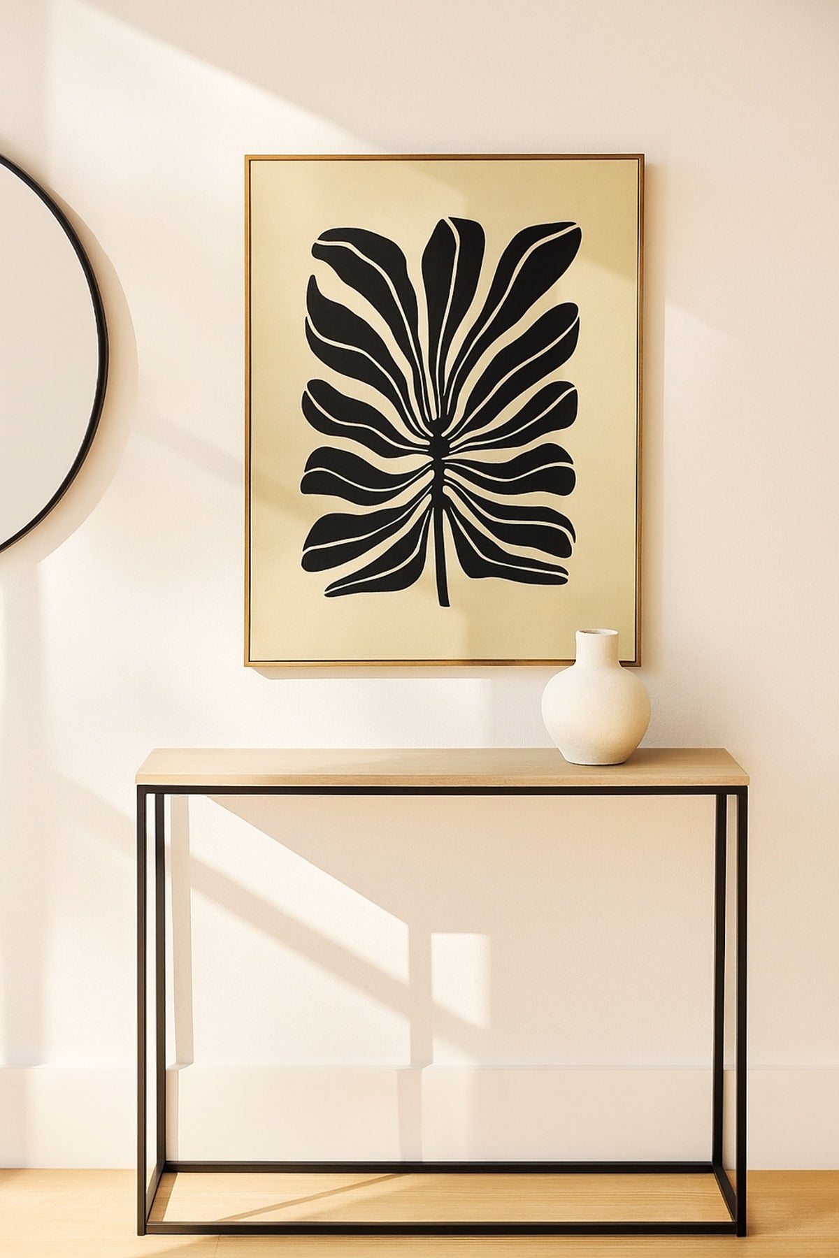 3D Abstract Black Leaf Wall Art with Wooden Frame Ð 120_80 cm