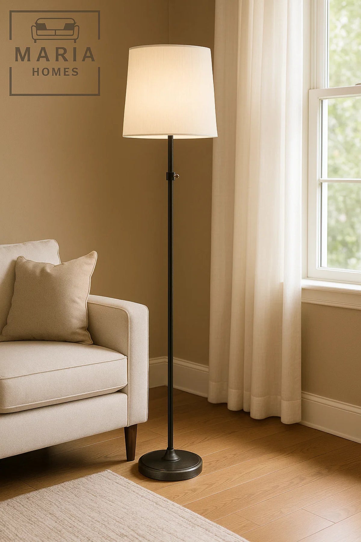 Adjustable Floor Lamp with Brushed Metal Stand and White Shade