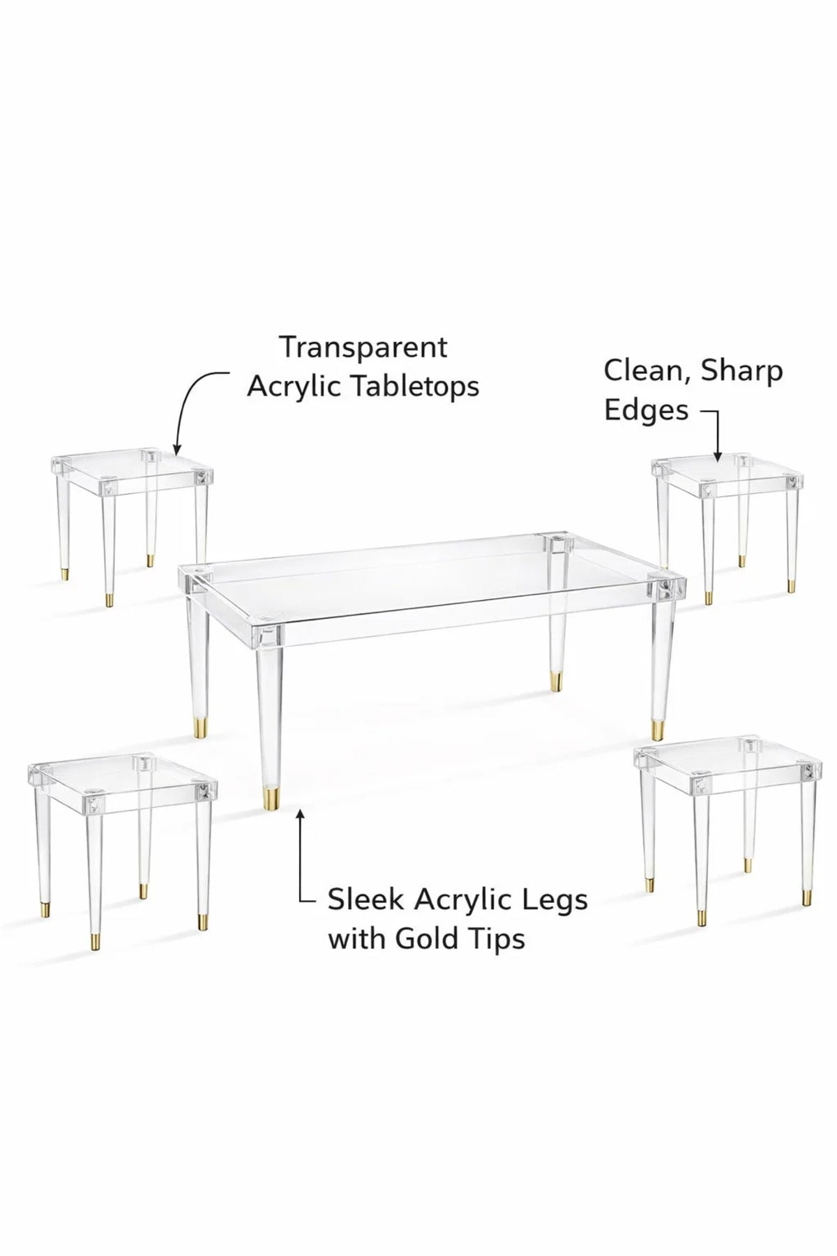 Elegant 5-Piece Glass Coffee Table Set with Gold Acrylic Base √ê Modern Living Room Set