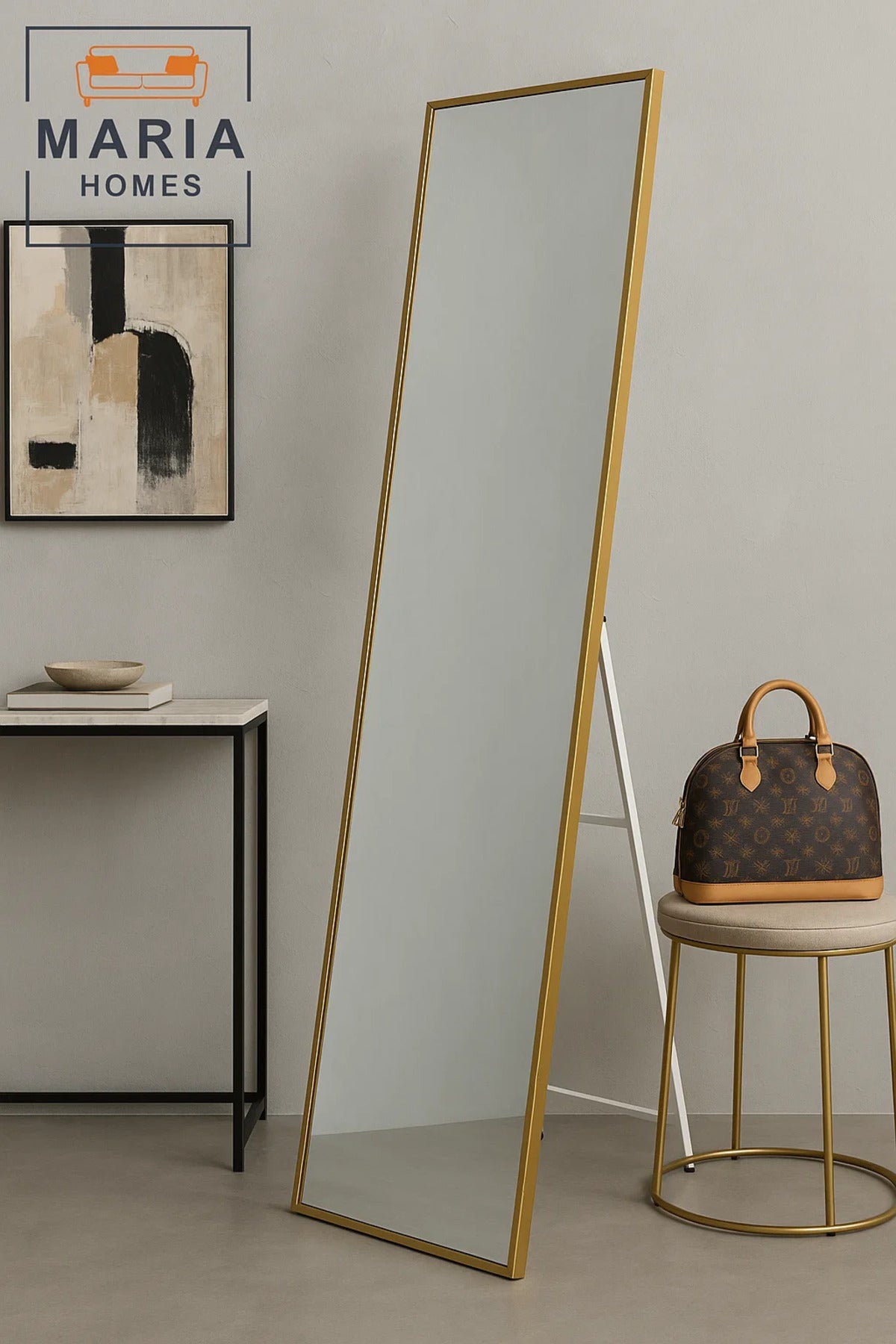 Modern Golden Framed Standing Mirror Ð 155x44 cm Full-Length Floor Mirror