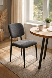 Stylish Dark Grey Dining Chair with Black Metal Legs stylish dark grey Kitchen