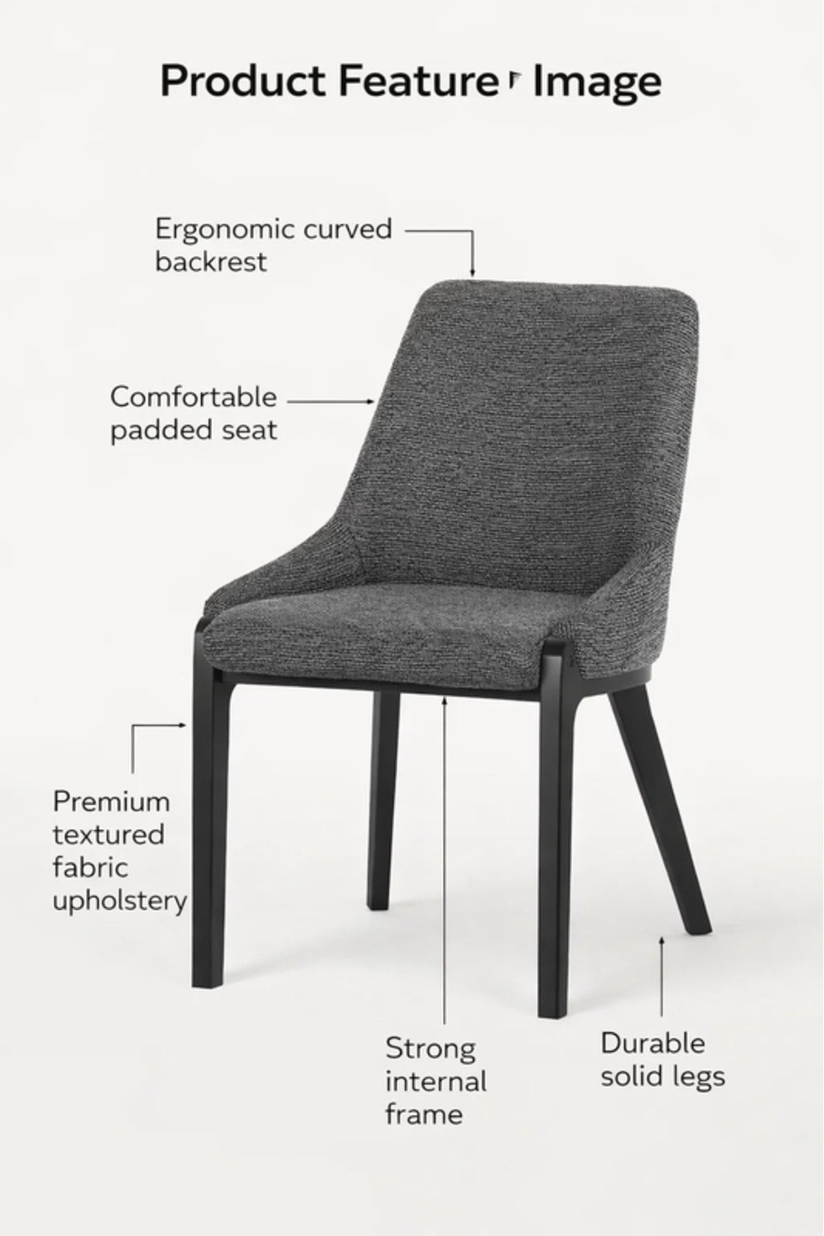 Modern Gray Fabric Dining Chair with Black Wooden Legs for Dining Room Seating