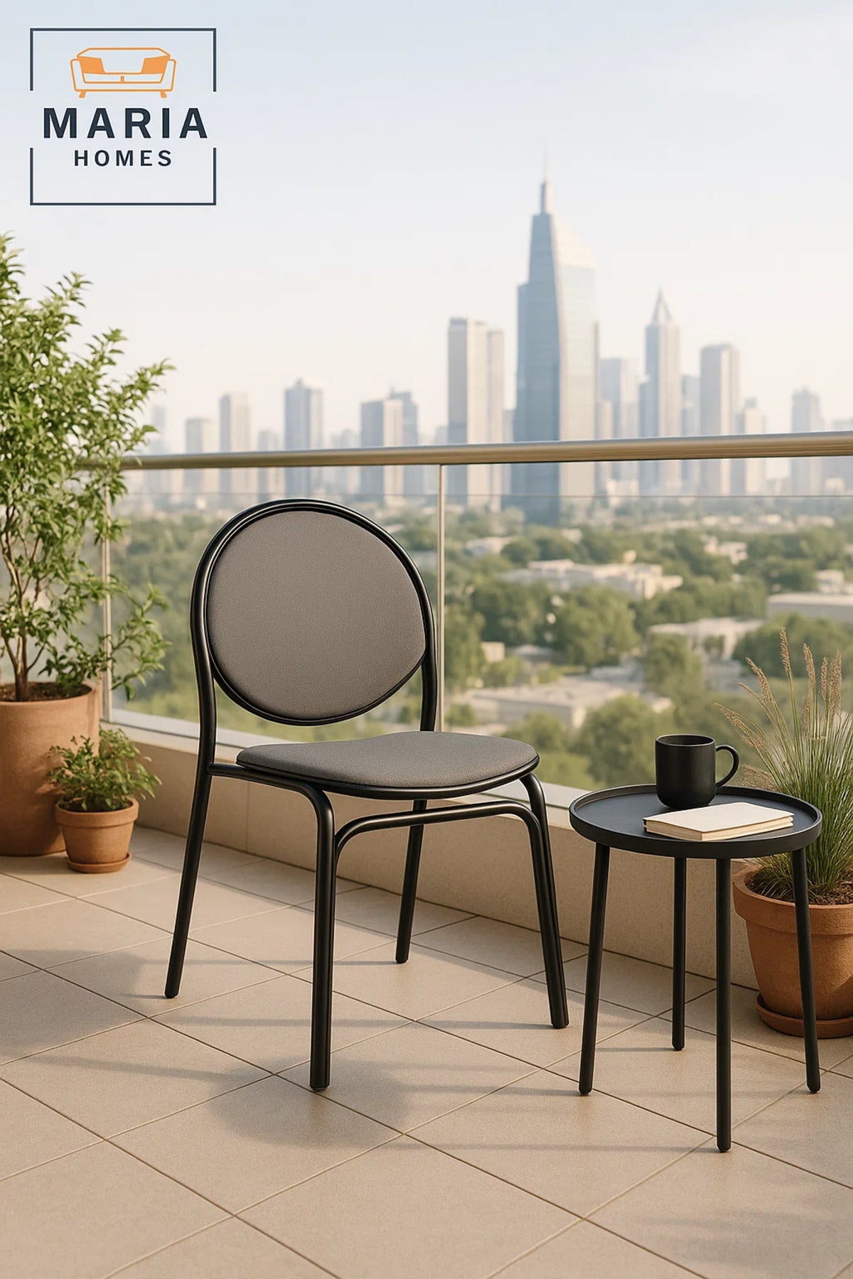 Black Metal Round Back Chair Modern Dining CafŽ Outdoor Furniture Comfortable Steel Seating