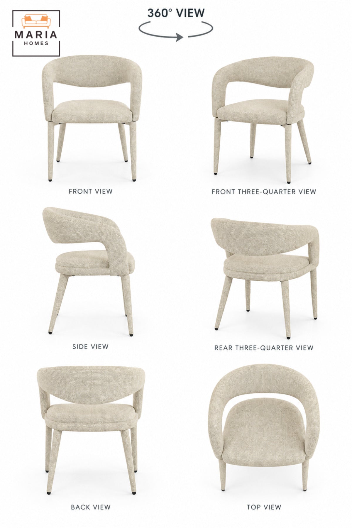 Modern Beige Upholstered Dining Chair with Curved Open Backrest, Padded Seat and Contemporary Design for Dining Room, Kitchen, Café & Restaurant