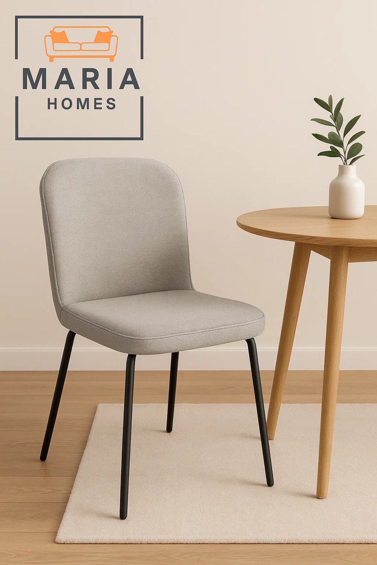 Light Grey Fabric Dining Chair Ð Upholstered Seat with Black Metal Legs for Modern Home or CafŽ