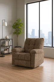 Brown Fabric Recliner Chair with Swivel, Rocking & Footrest Ð Comfortable Lounge Seating