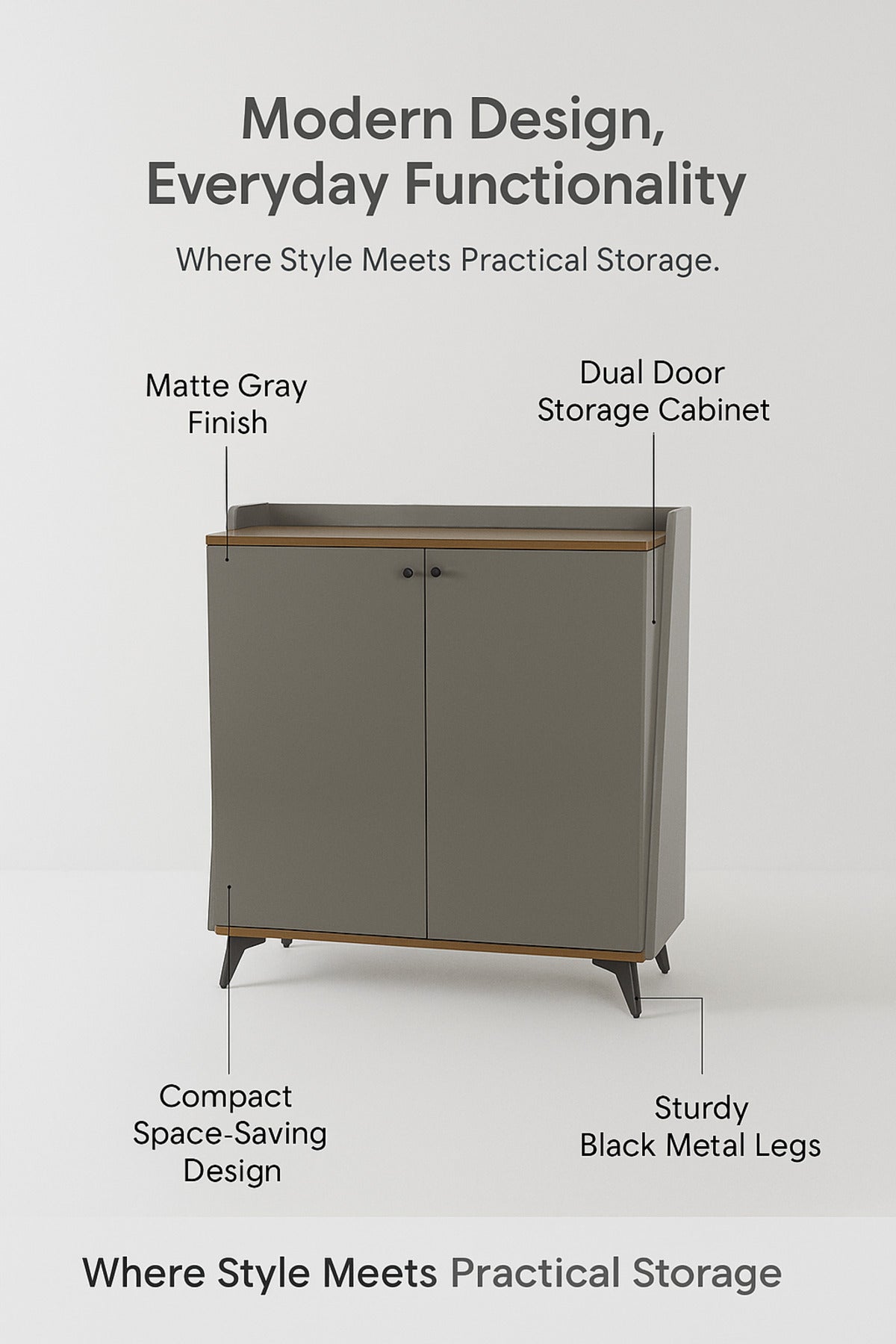 Modern Walnut Storage Cabinet Ð 2-Door Wooden Sideboard with Metal Legs 80_98_34 cm