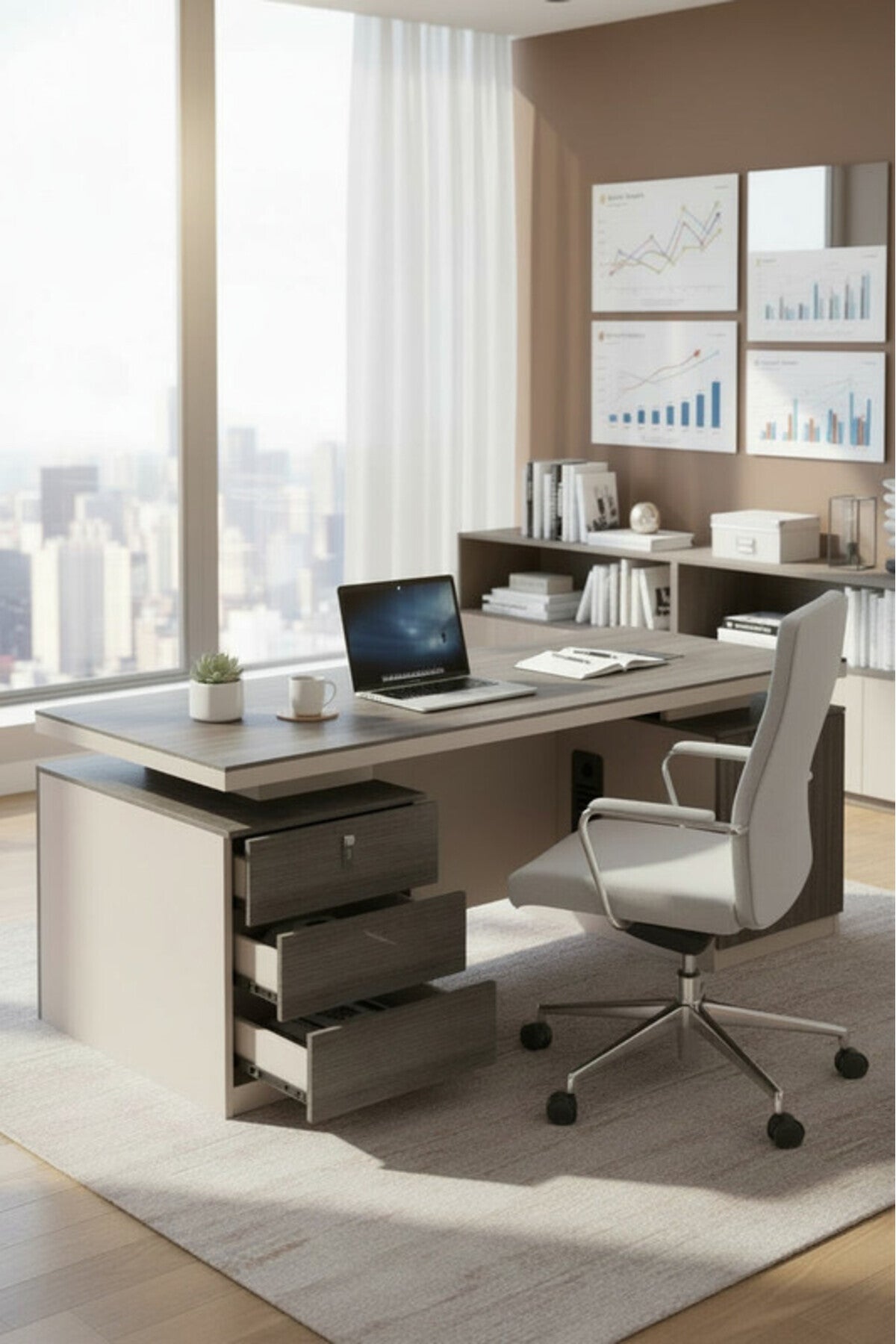 Dark Beauty Executive Desk with Storage & Cable Management