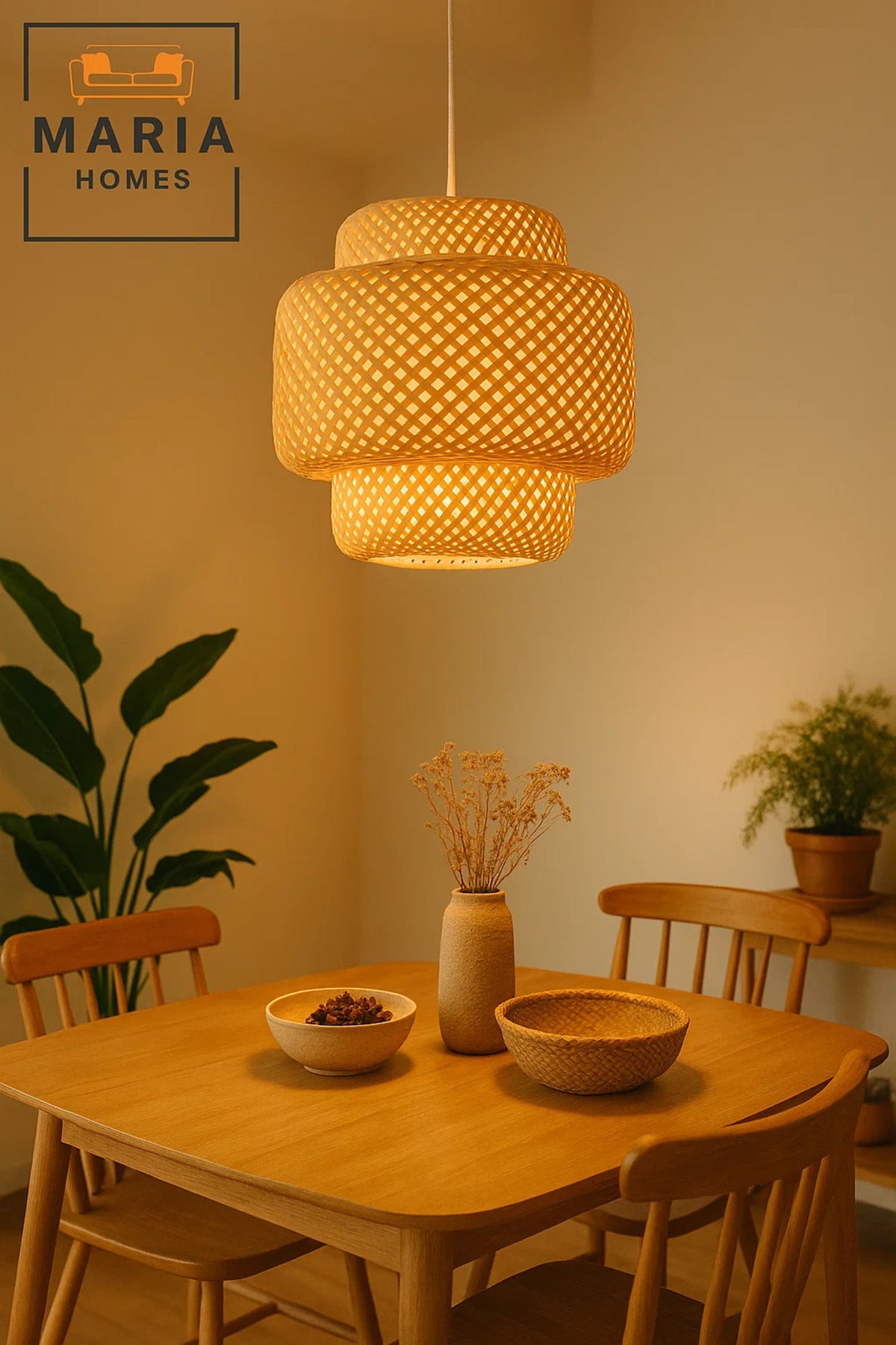 Double-Layered Handwoven Rattan Pendant Light
