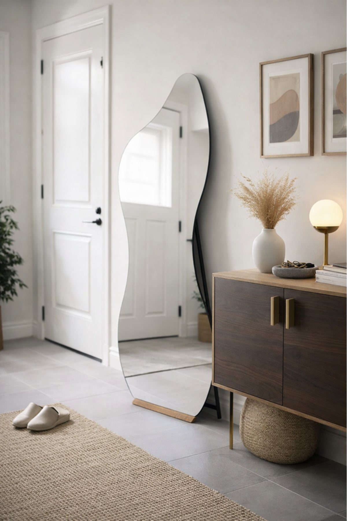 Modern Wavy Full Length Standing Mirror with Metal Stand 150 _ 40 cm modern wavy full