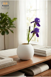 Modern Decorative Flower Vase with Round Shape, Wide Opening and Fine Ribbed Texture for Living Room, Bedroom, Office, Shelf and Console Table Décor