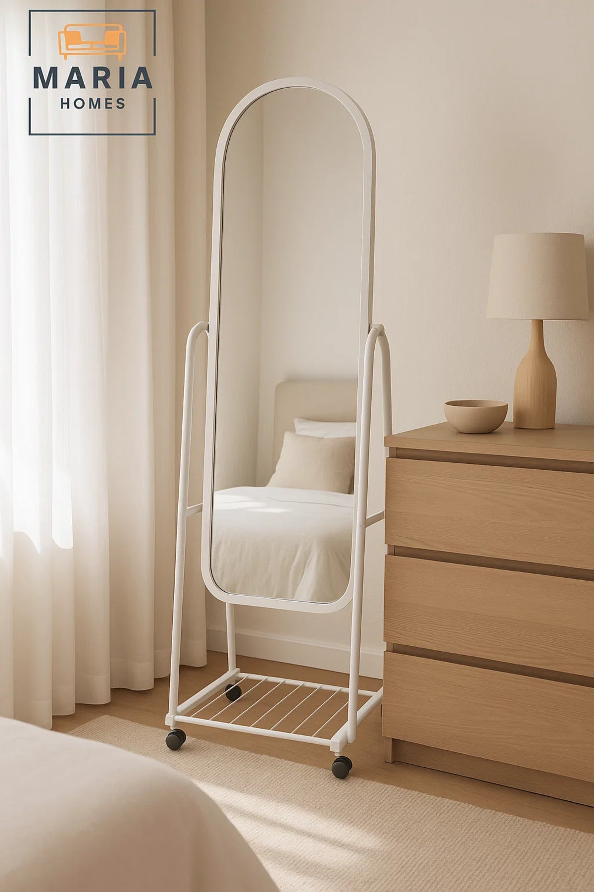 White Full Length Standing Mirror with Metal Frame Floor Dressing Mirror for Bedroom Hallway Decor