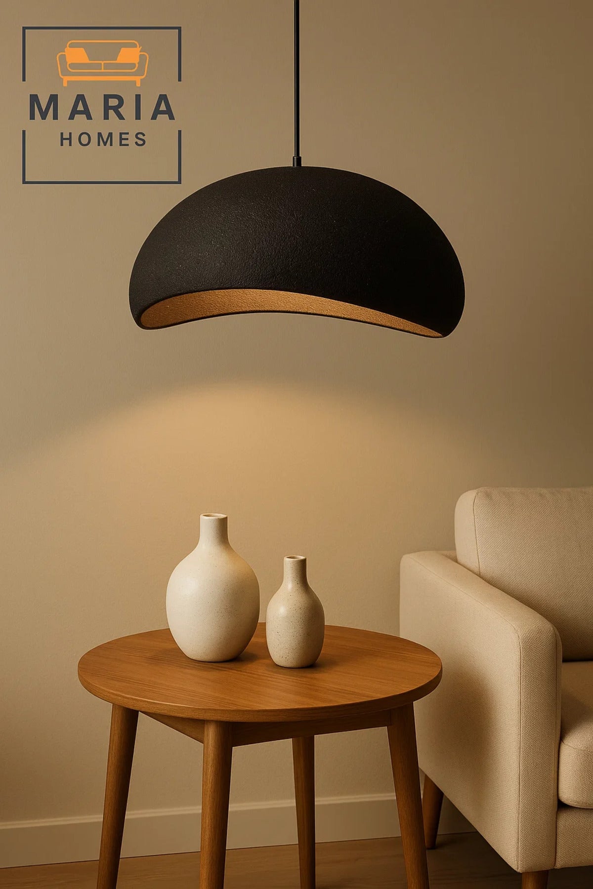 Oversized Matte Black Dome Pendant Light