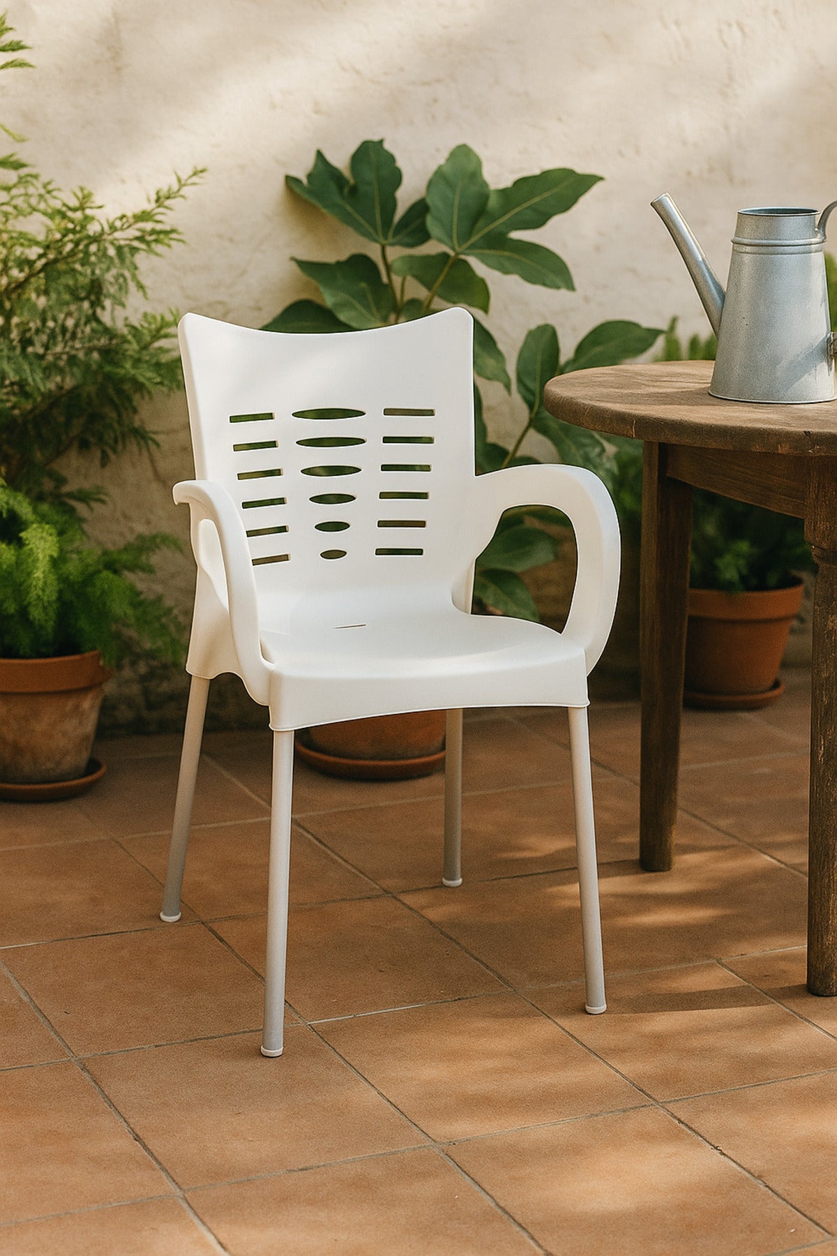 White Plastic Outdoor Armchair Ð Modern Garden, Patio & Balcony Chair
