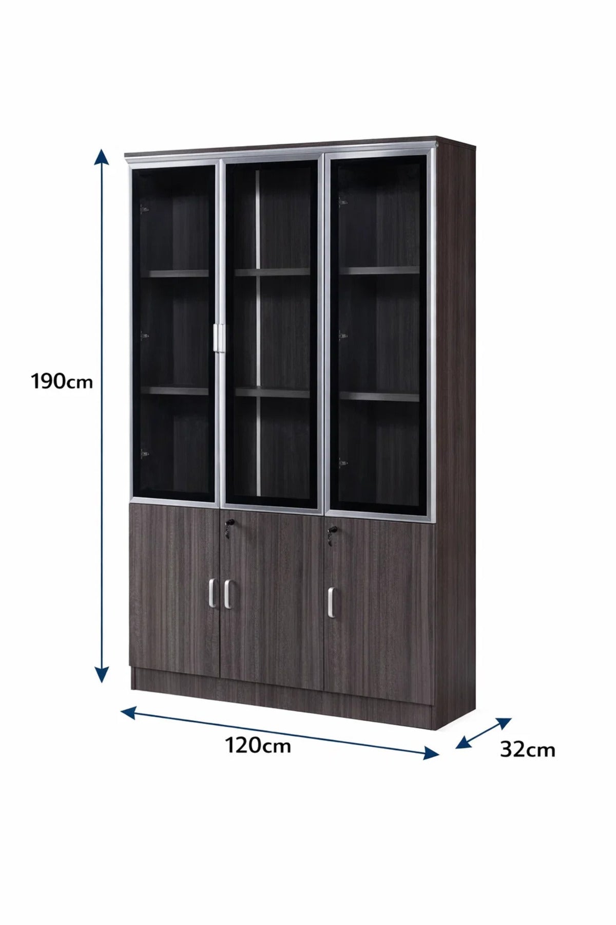 Elegant High Capacity Grey Office File Cabinet with Glass Upper Doors and Secure Locking Storage