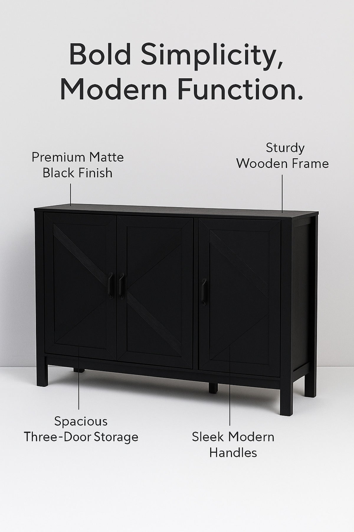 Black Wooden Console Cabinet 120_40_85 cm Ð Modern 3-Door Storage Sideboard for Living Room