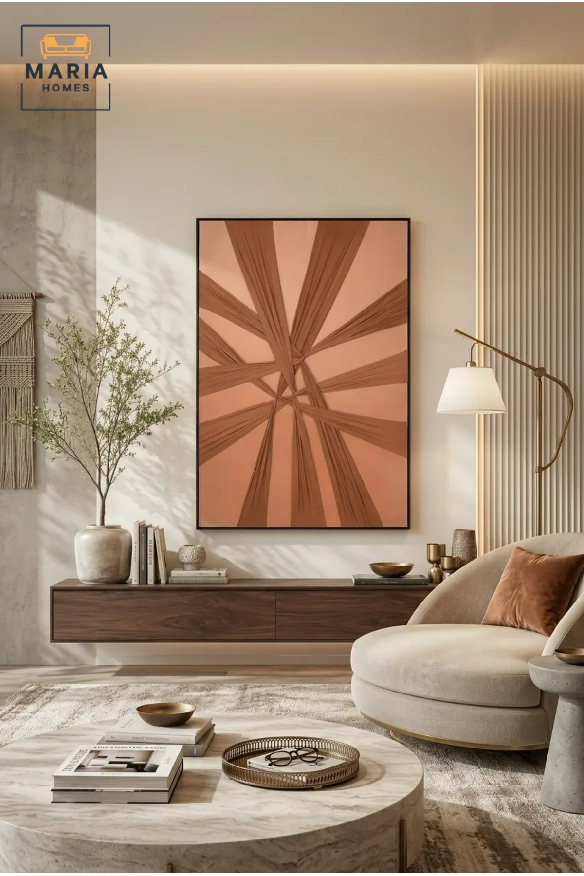 Modern Terracotta Geometric Framed Wall Art – Minimalist Abstract Textured Painting for Living Room, Bedroom & Office Décor