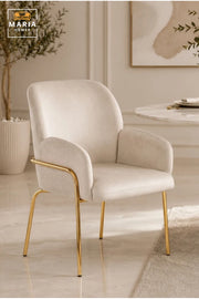 Beige Velvet Accent Chair with Gold Metal Legs Ð Modern Upholstered Armchair for Dining Room, Living Room, Bedroom & Lounge