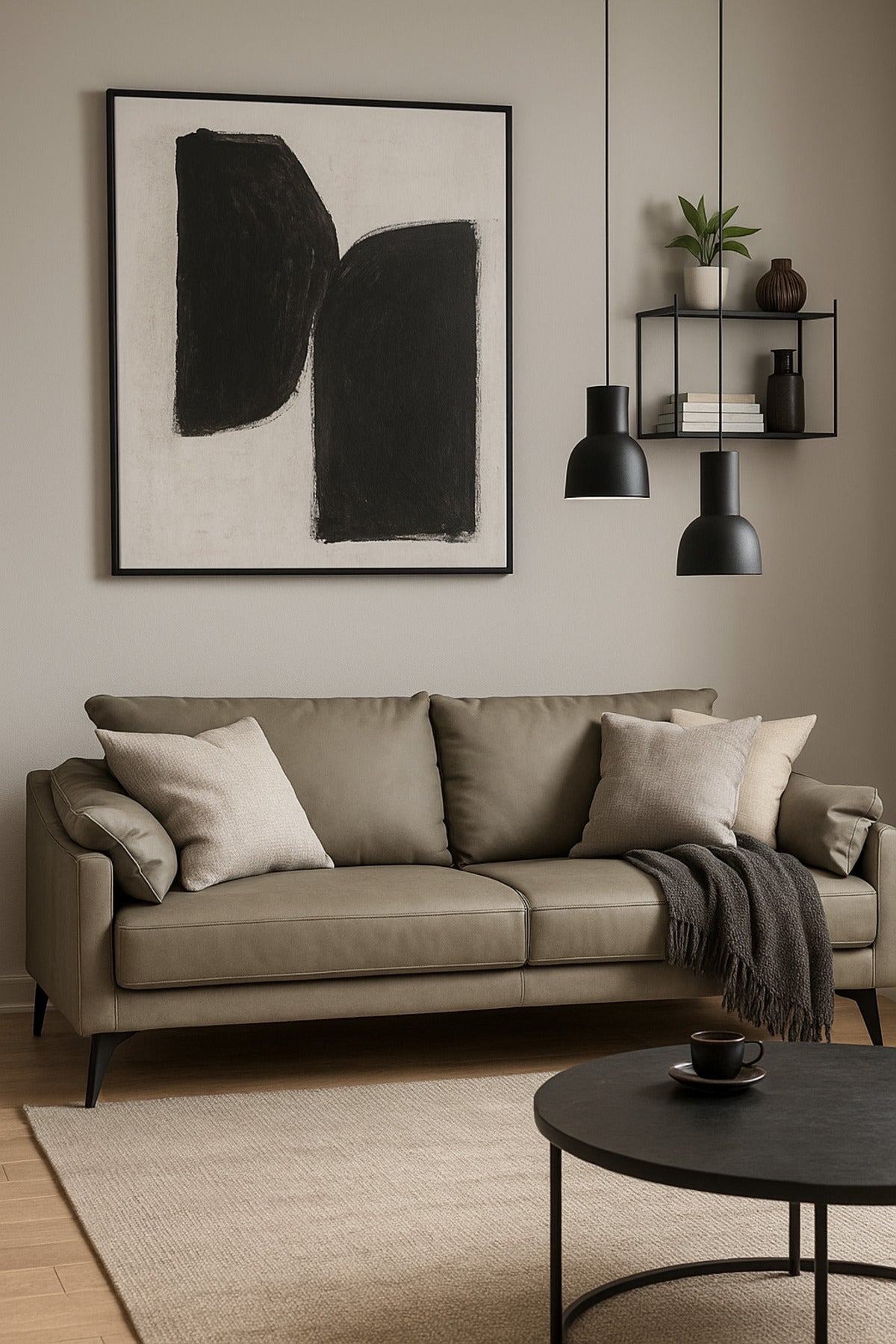 Gray 3-Seater Sofa Ð Modern Leather Fabric Sofa with Soft Cushions and Metal Legs for Living Room
