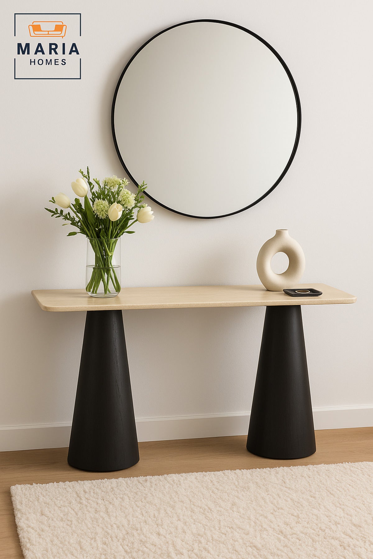Modern Console Table Ð Beige Top with Black Base, Entryway & Living Room Furniture (140_40_80 cm)
