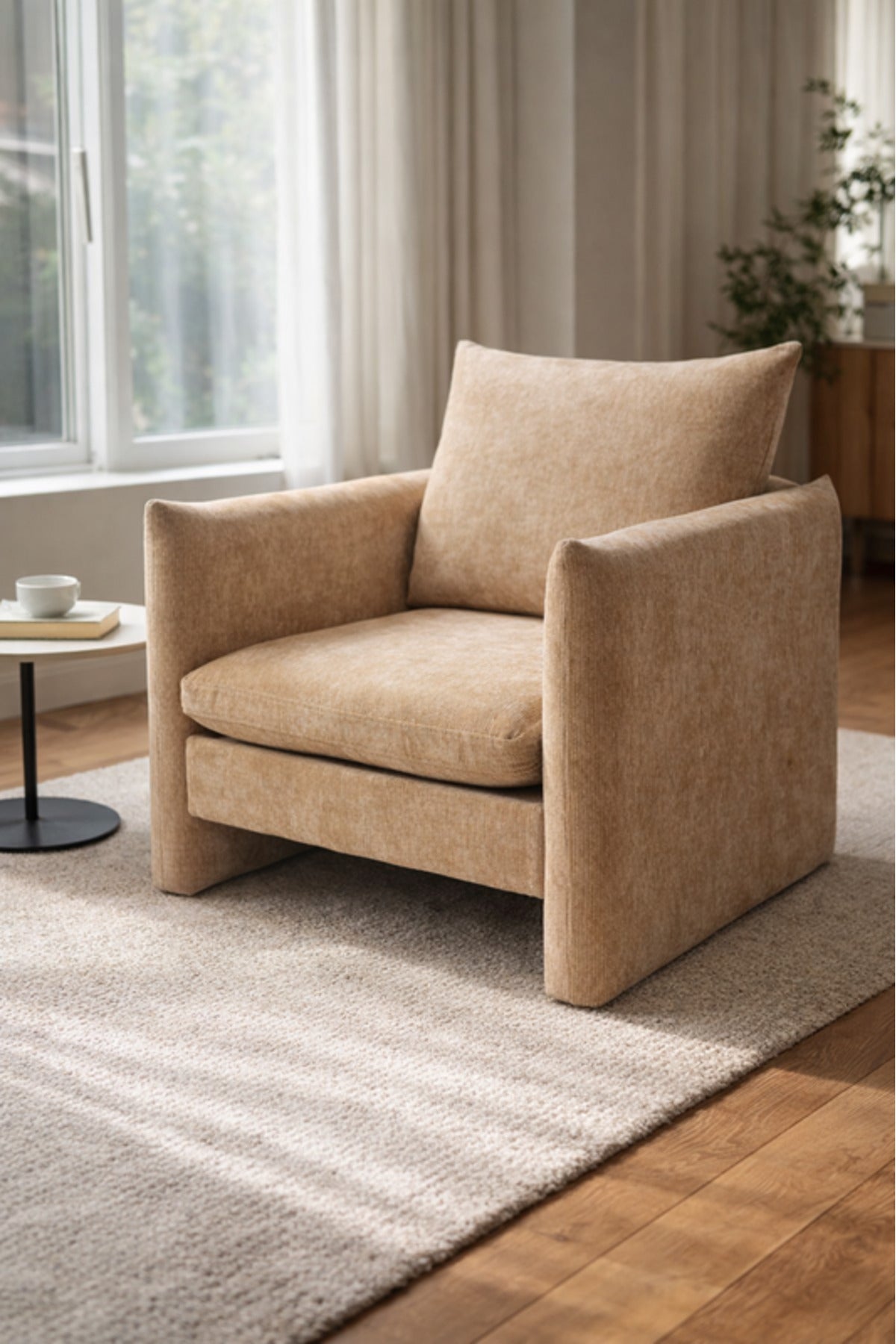 Beige Fabric Armchair 84x87x87cm Modern Living Room Lounge Chair beige fabric armchair