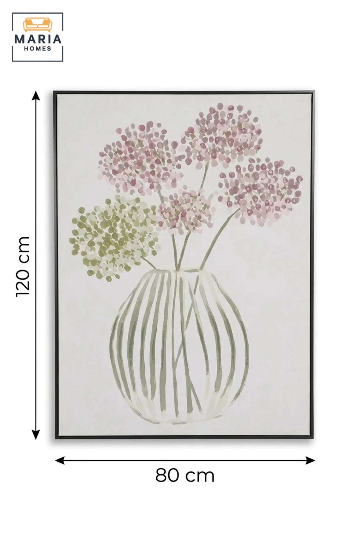 Modern Floral Wall Art with Slim Black Frame, Pink and Green Botanical Vase Canvas Print for Living Room, Bedroom, Hallway and Office Décor