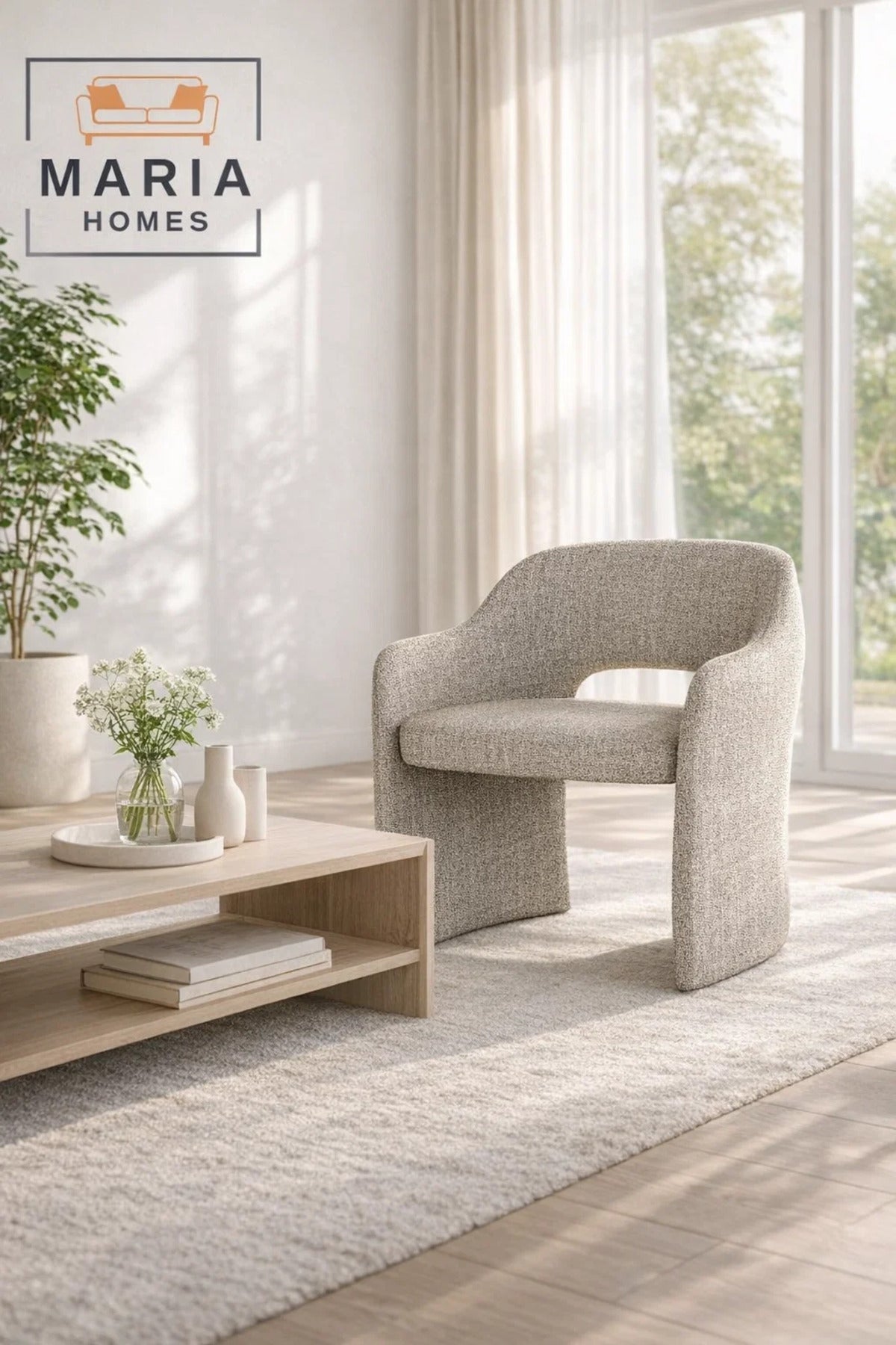 Beige Dining Chair Ð Modern Upholstered Chair with Curved Design