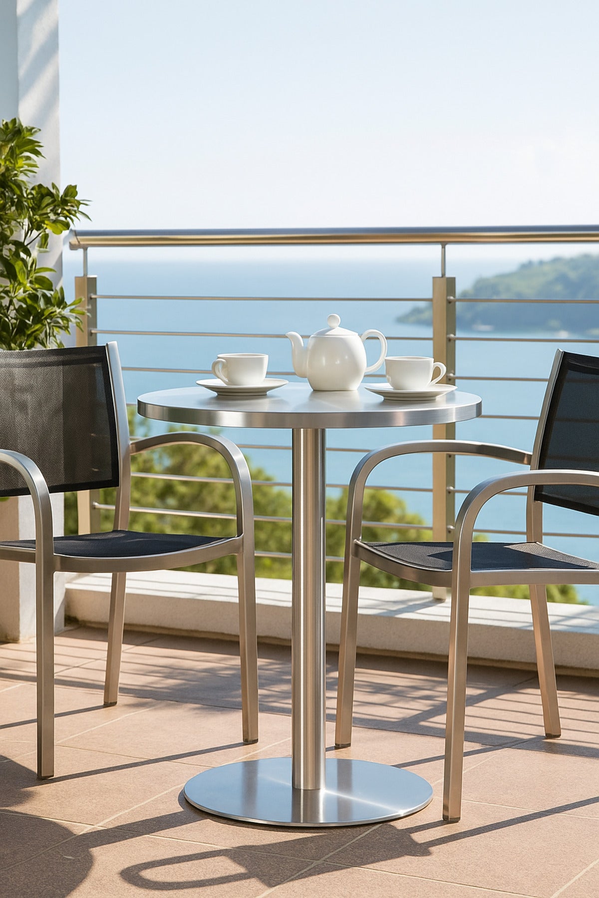 Round Stainless Steel Table Ð 60_75 cm Silver Modern CafŽ & Dining Table