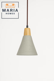 Tall Cone Pendant Light with White Texture and Wood Top