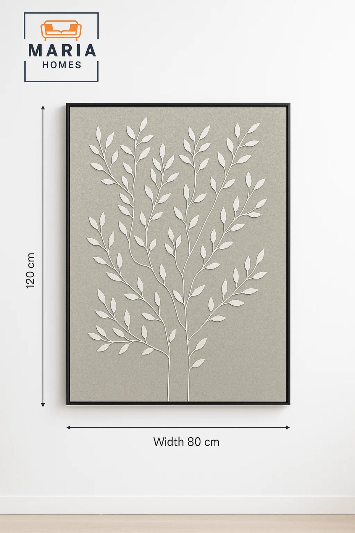 Modern 3D Wall Art √ê Grey Floral Decorative Panel with Raised Branch Design 120_80 cm