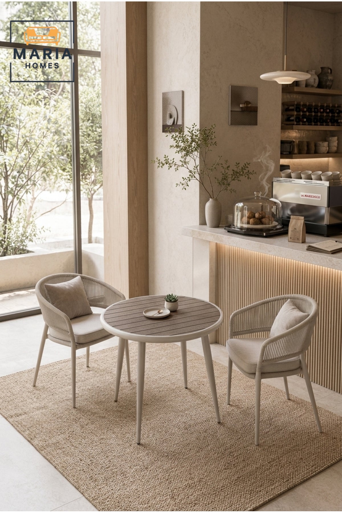 Modern Round Dining Table Café Table Patio Table Outdoor Bistro Table Wooden Top White