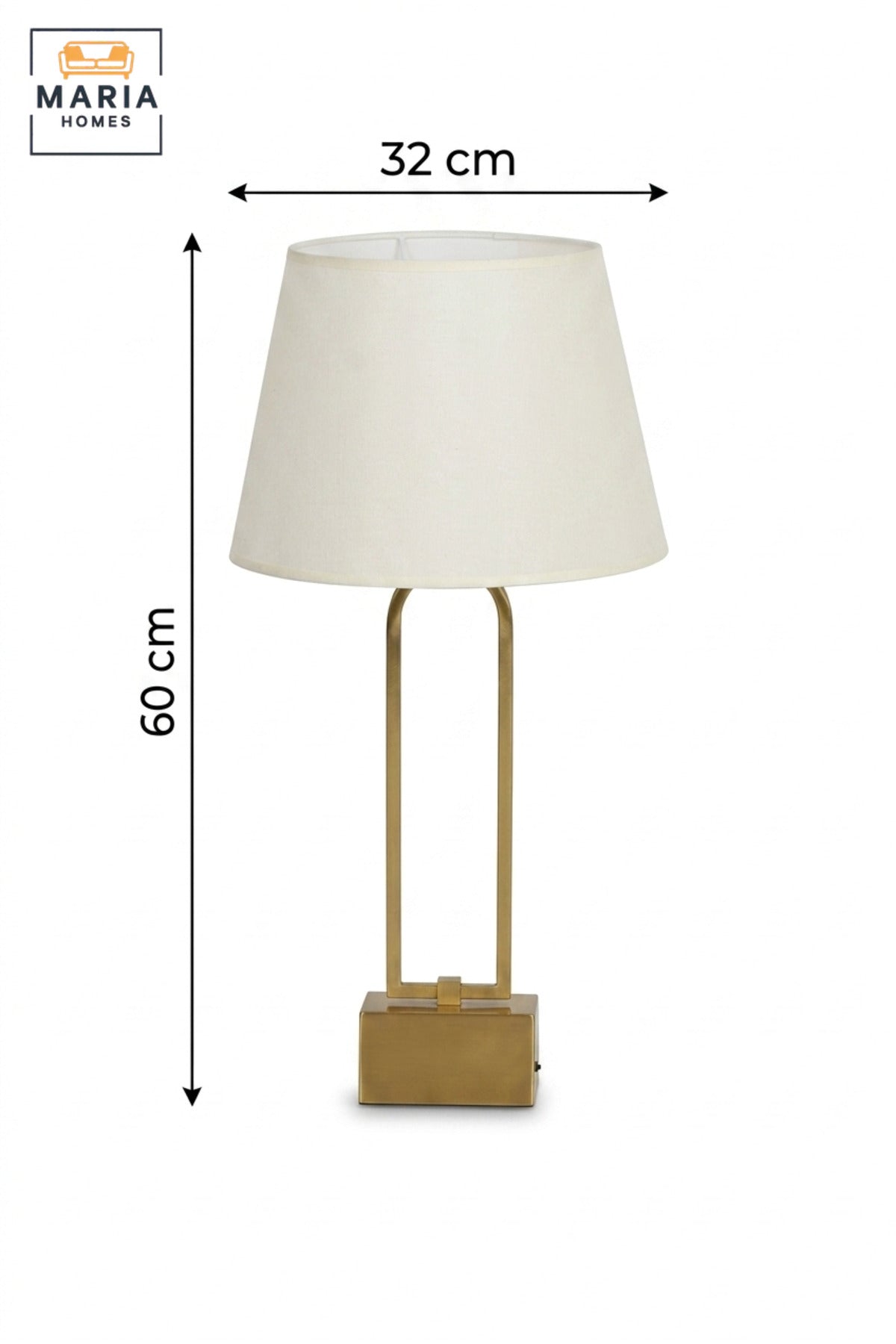 Modern Open Frame Table Lamp with White Fabric Shade, Antique Gold Tone Finish and Geometric Base for Bedroom, Living Room, Office, Hotel and Bedside Décor