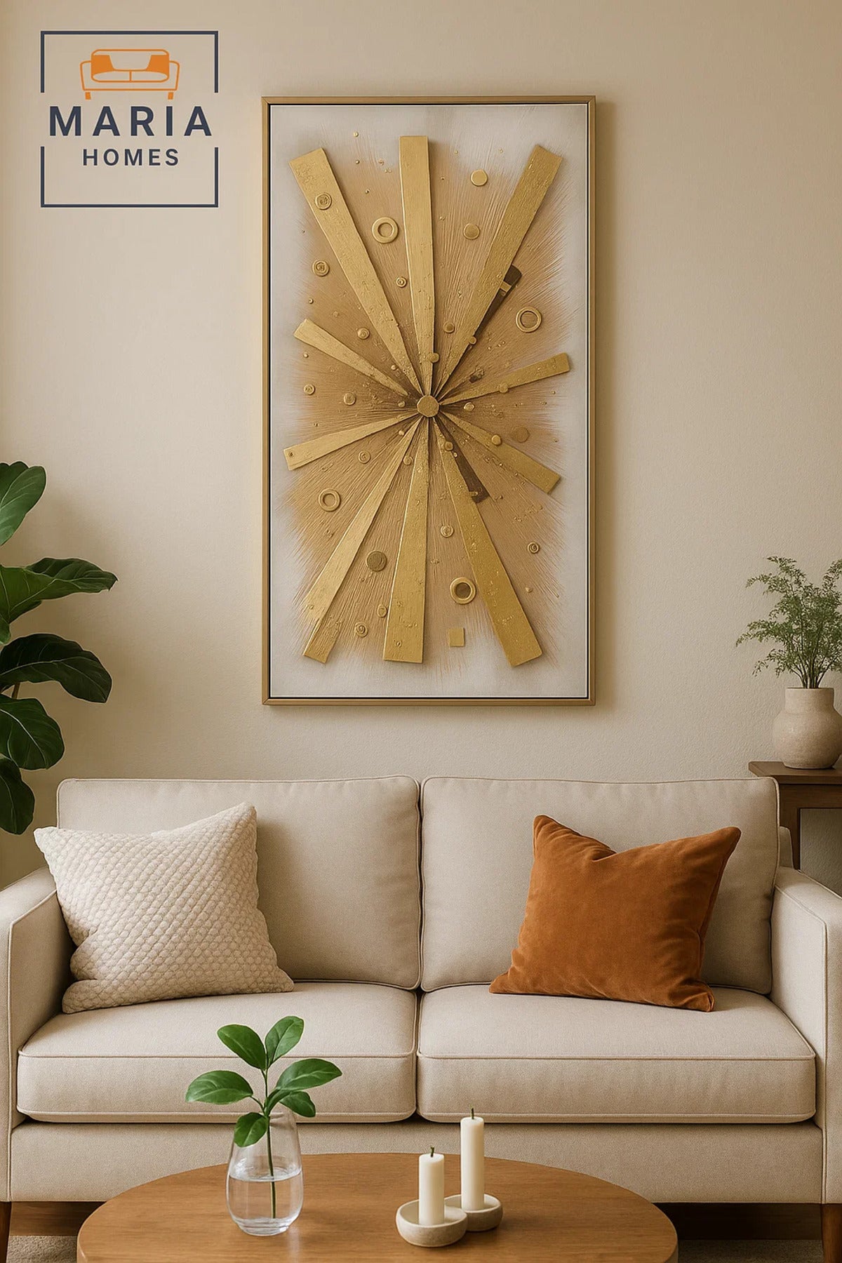 Luxury Gold Burst Wall Art – Modern 3D Metallic Decor for Living Room, Bedroom & Office - 70*140CM