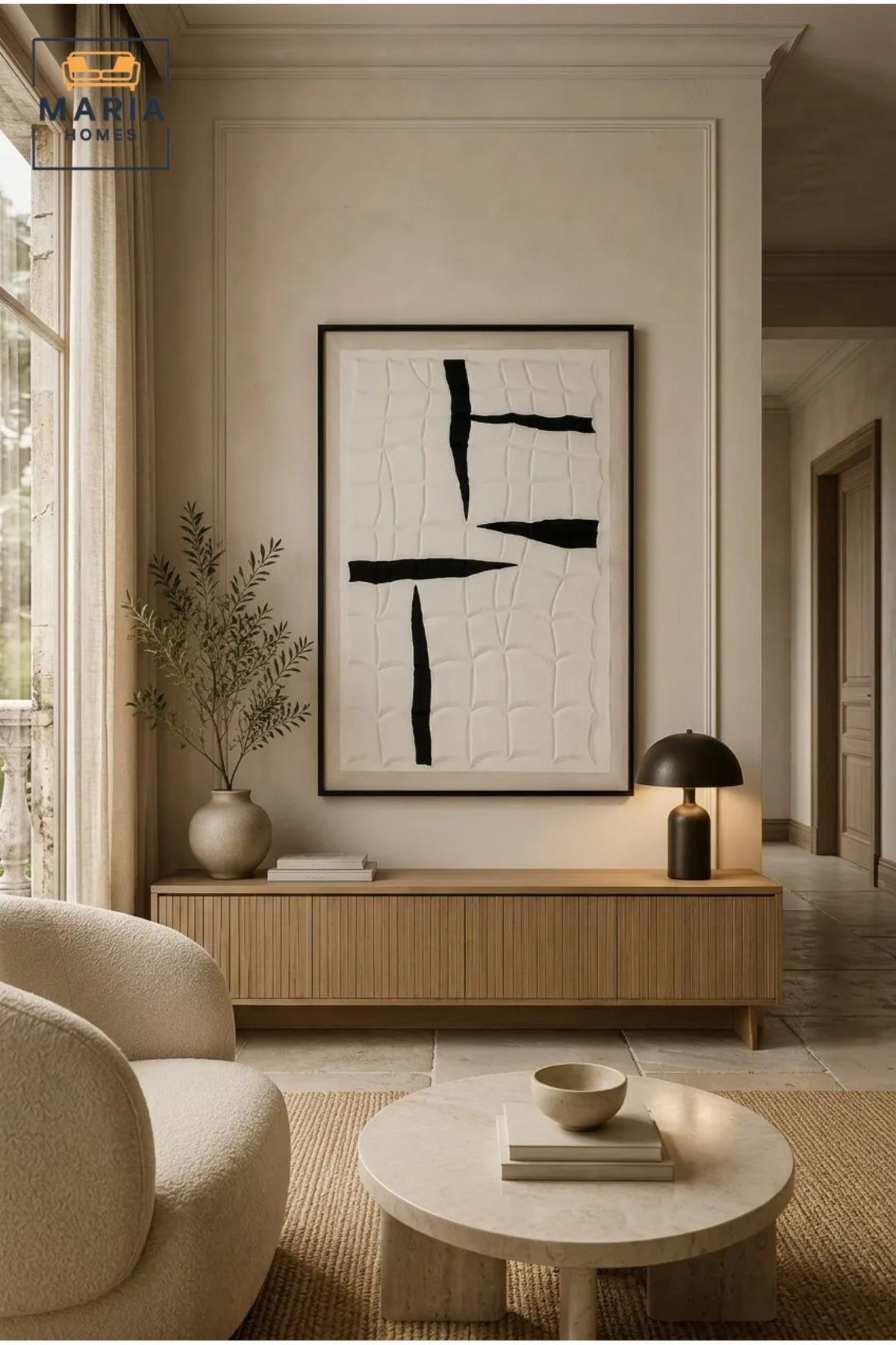Modern Minimalist Abstract Wall Art Ð Black and White Textured Framed Artwork for Contemporary Living Room, Office & Bedroom DŽcor