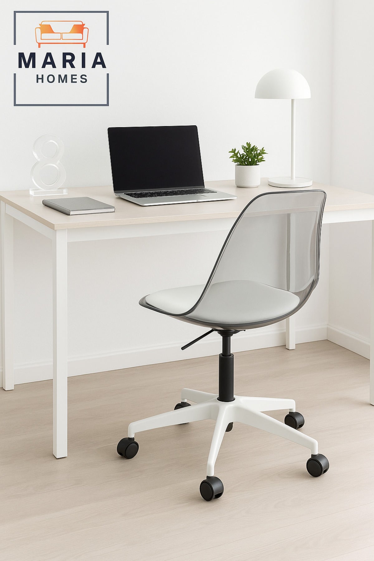 Grey Transparent Office Chair Ð Modern Swivel Desk Chair with Wheels