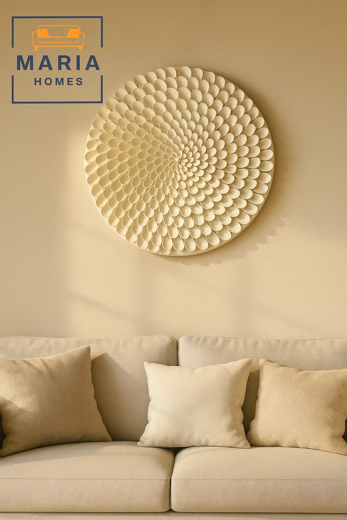 Round 3D White Petal Wall Art with Layered Textured Design-size100*100 CM