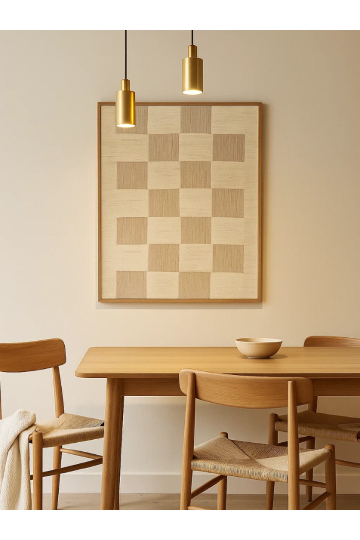 Modern Geometric Wall Art Ð 120_80 cm Beige and Cream Checkered Framed Canvas DŽcor