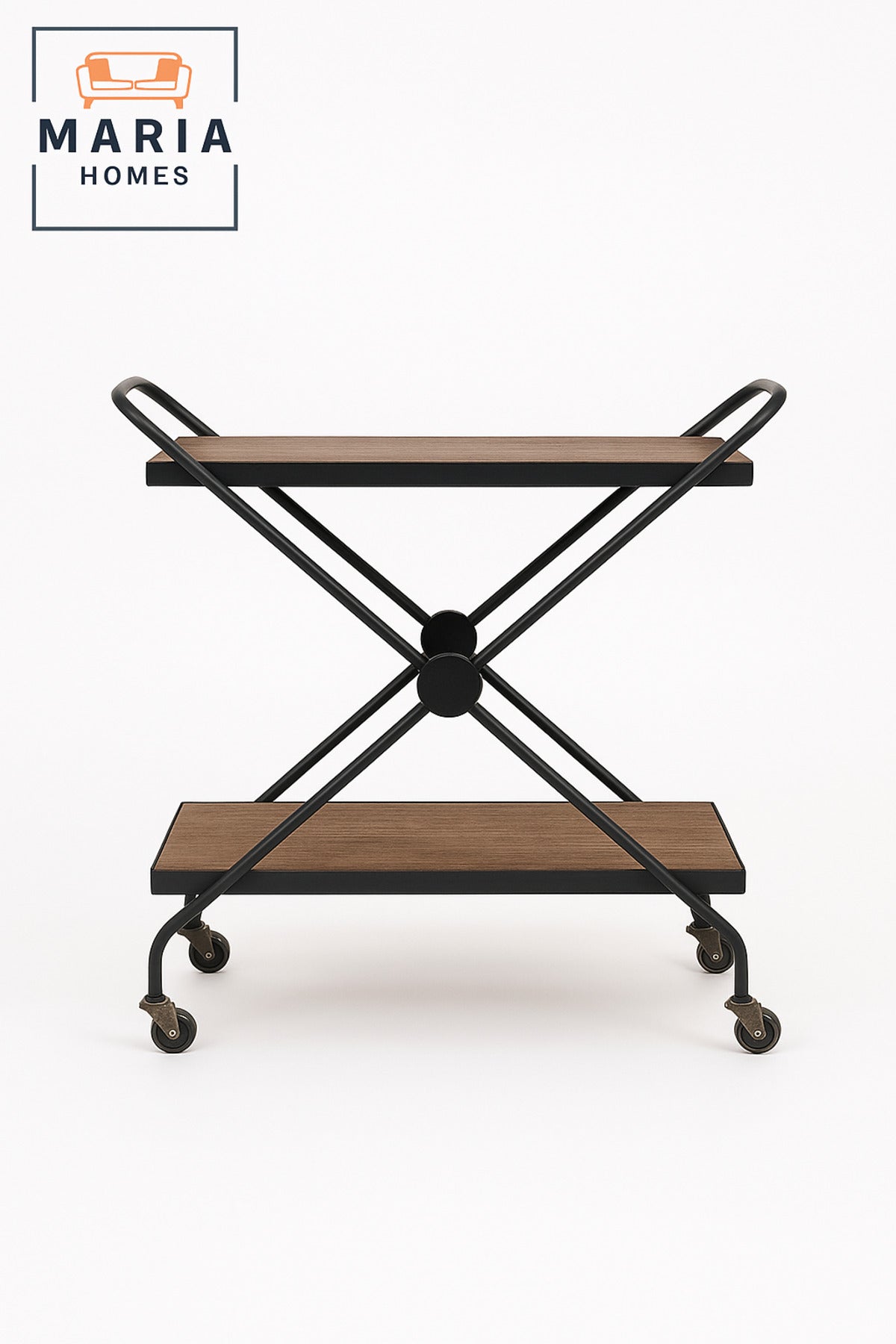 Modern Brown 2-Tier Serving Trolley with Wooden Shelves & Black Metal Frame Ð 70_40_84 cm