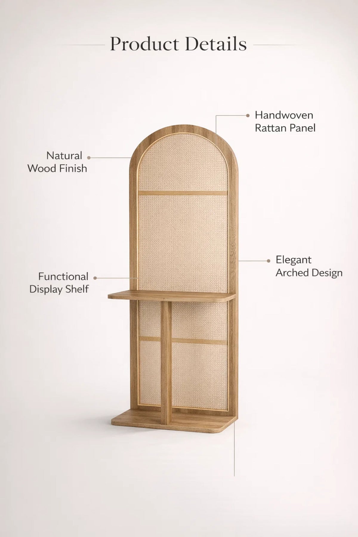 Modern Arched Orginizer Rack with Cane Panel and Brown Wood Frame
