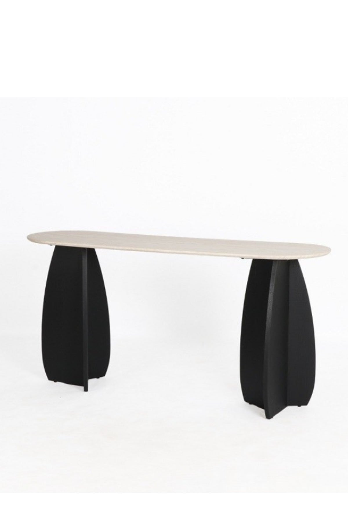 Modern Black Console Table 140_40_80 cm Ð Wooden Base with Beige Top for Entryway & Living Room