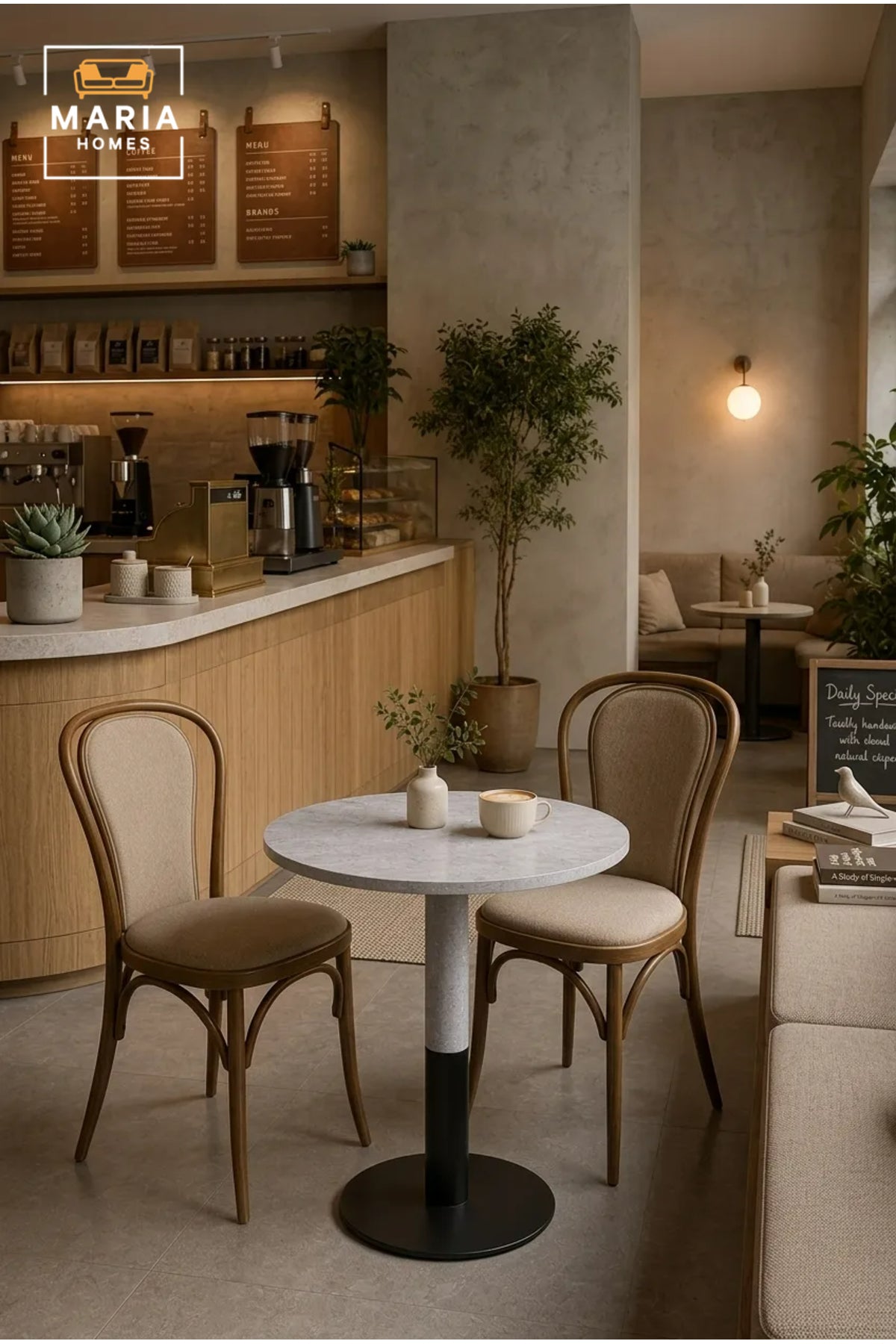 Modern Round Caf≈Ω Table with Marble-Look Top and Metal Pedestal Base