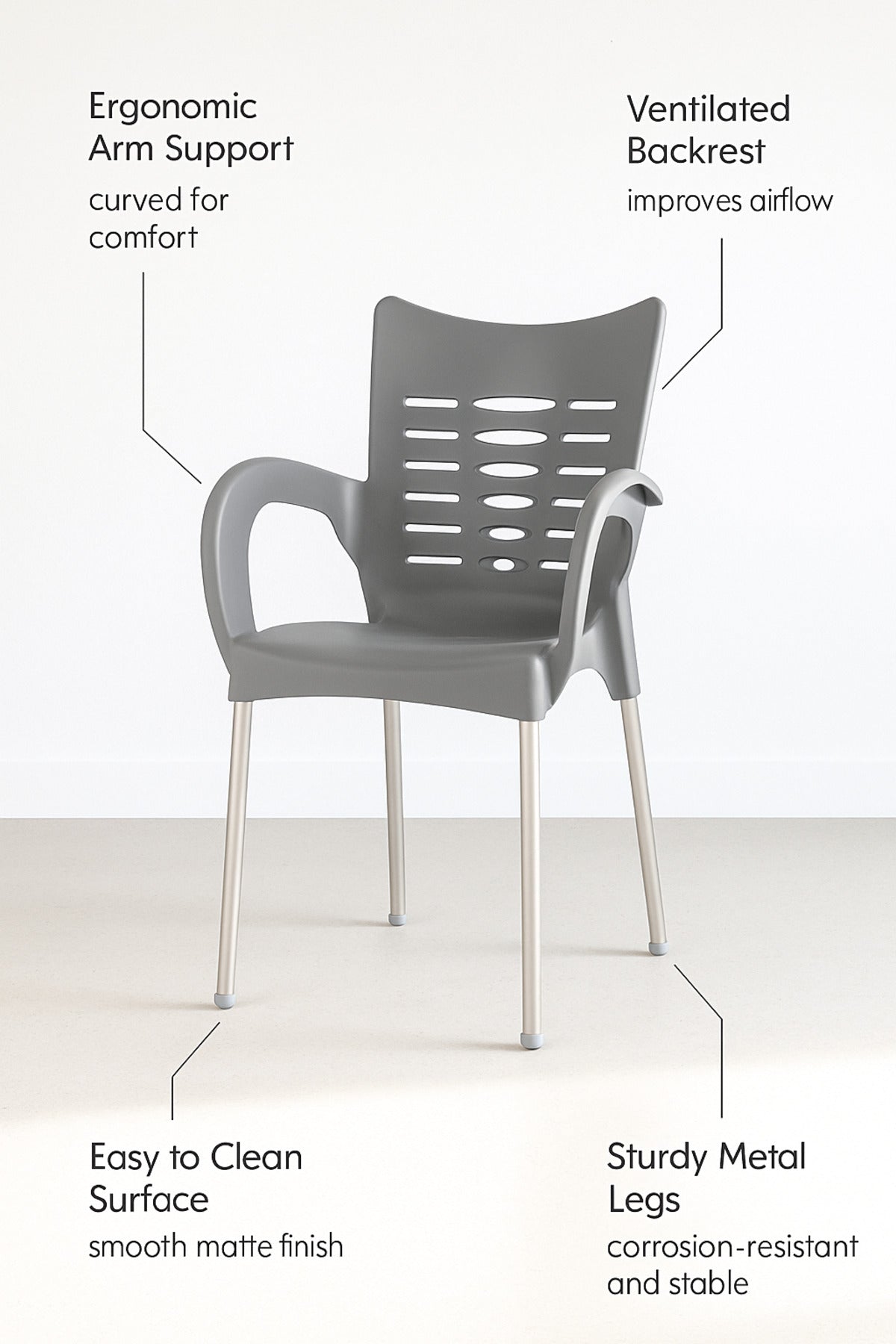 Modern Gray Plastic Outdoor Armchair for Garden, Patio & Balcony Stylish Comfortable Design Chair